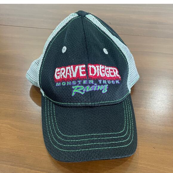 Grave Digger Monster Truck Racing Velcro Adjustable Hat Men's Black Monster Jam - Picture 1 of 8